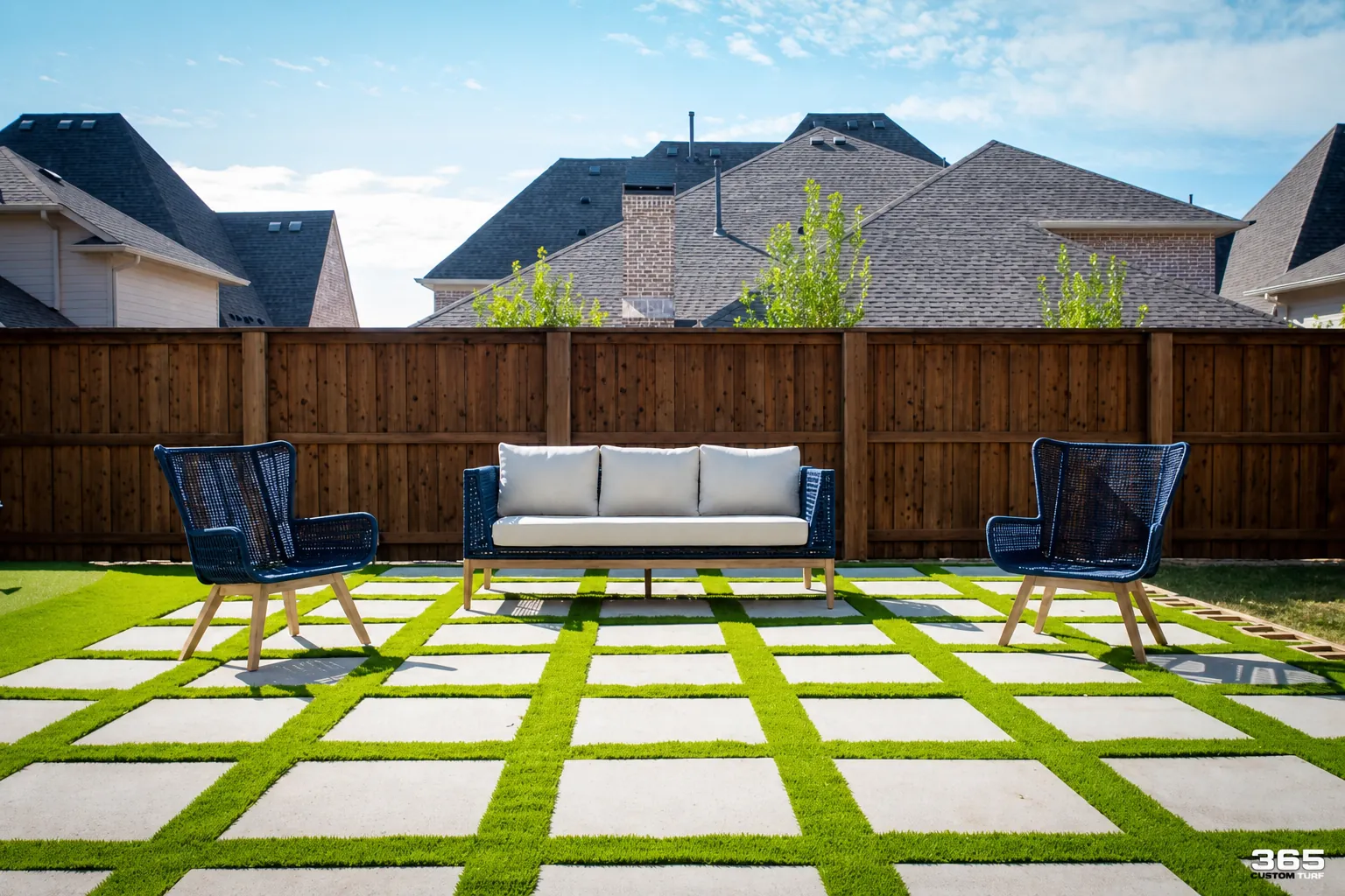 Paver grid with turf and outdoor seating