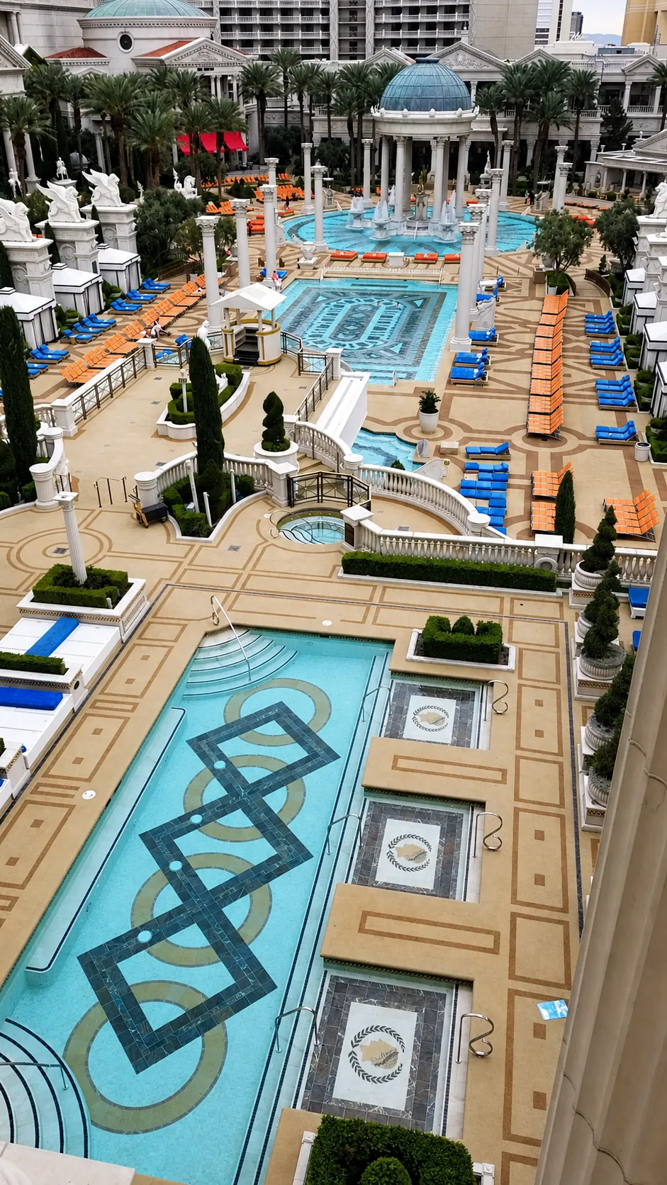 Caesars Palace full pool complex aerial view
